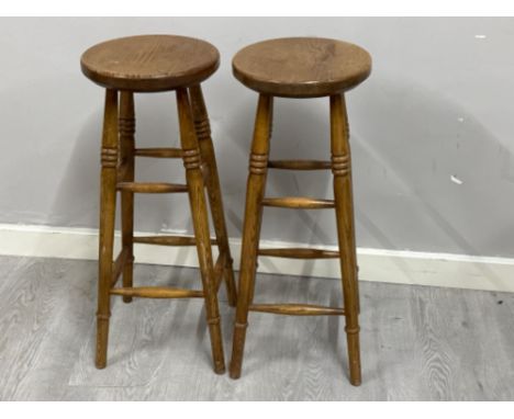 Pair of vintage oak circular seated kitchen high stools