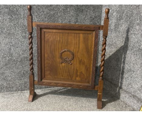 Early 1900’s oak barley twist fire screen