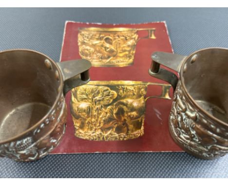 Matching pair of vintage copper wine cups with brochure - TQUEM LUR SALUCES