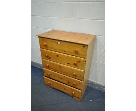A PINE CHEST OF FIVE LONG DRAWERS, width 83cm x depth 44cm x height 108cm (condition:-one loose drawer rail)