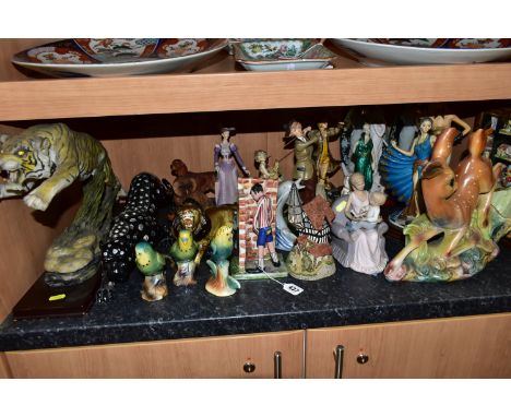 A GROUP OF ORNAMENTS AND FIGURINES, comprising  an Italian fallow deer planter, height 28cm, a Venetian Ancora  figurine, Leo
