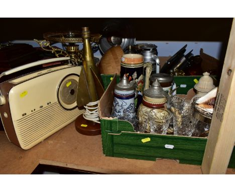 FIVE BOXES OF ASSORTED SUNDRIES, to include a Kalsi mincer/ grinder, a cast iron Enterprise No5 meat grinder/chopper, a Walke