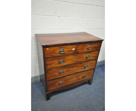 A GEORGIAN MAHOGANY STRAIGHT FRONT CHEST OF TWO SHORT OVER THREE LONG GRADUATED DRAWERS, width 101cm x depth 54cm x height 10