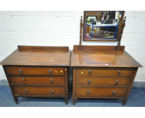 A 20TH CENTURY OAK DRESSING CHEST, with a single mirror, and three graduated drawers, width 62cm x depth 52cm x height 140cm 