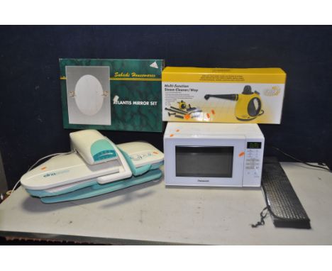 A SELECTION OF HOUSHOLD ITEMS to include a Panasonic NNE27JWM microwave, Opal elnapress iron press, Easy steam multi-function