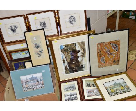 ELEVEN OPEN EDITION L.S.LOWRY COLOUR PRINTS IN NINE FRAMES, titles include V.E. Day Celebrations, size range from 9.5cm x 12.