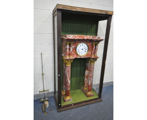 A LARGE FRENCH MARBLE CLOCK, on four cylindrical Corinthian columns, the enamel 9.5 inch dial, with roman numerals, with a tw