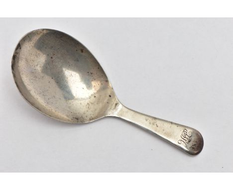 A GEORGE III SILVER CADDY SPOON, old English pattern caddy spoon with engraved initials to the terminal, hallmarked London 18