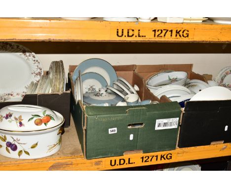 FOUR BOXES AND LOOSE CERAMICS, to include a forty four piece Royal Doulton 'Rose Elegans' TC1010 dinner service, Royal Worces