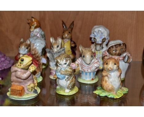 TEN BESWICK BEATRIX POTTER FIGURES, all with BP-2a Gold Oval backstamps, comprising Mr Jeremy Fisher, Miss Moppet, Mrs Tittle