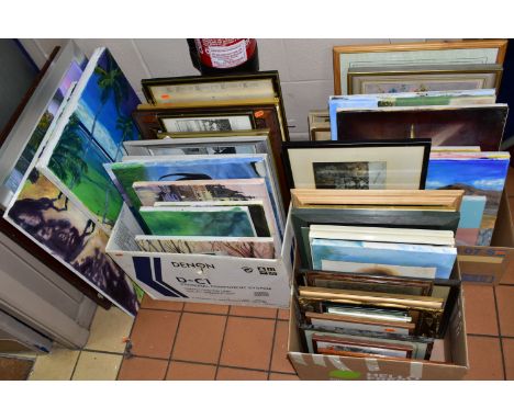 PAINTINGS AND PRINTS, three boxes and loose paintings and prints, including a limited edition print of Lichfield Cathedral by