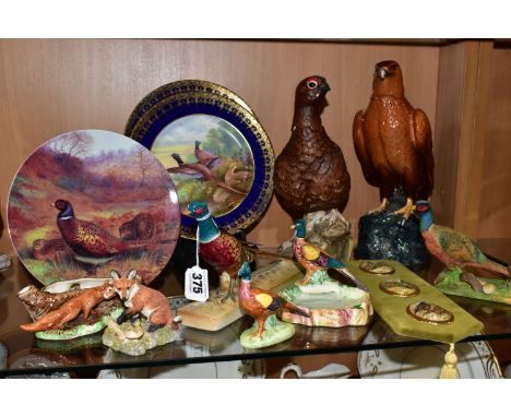 A GROUP OF CERAMICS AND OTHER ITEMS, MAINLY RELATING TO PHEASANTS, and other British wildlife, to include a Beswick Pheasant 