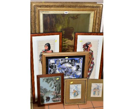 PAINTINGS AND PRINTS, a pair of Winnie Wilkinson watercolours of Dutch children in front of windmills, one unframed, the othe
