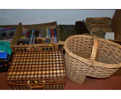 FIVE BOXES OF BOOKS, VIDEOS, C.DS AND DVDS,  to include a  19th Century large Imperial Family Bible, a 19th Century book of s