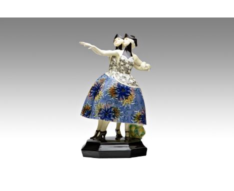 Dancers, Goldscheider, design by J. Lorenzl | height: 44 cm | dancers Katta Sterna and Maria Solveg. Glazed, painted ceramics