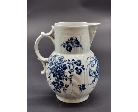 A Worcester 'Three Flowers' pattern leaf moulded mask jug,&nbsp;18cm high.