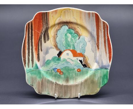 A Clarice Cliff 'Forest Glen' pattern Leda shape plate,&nbsp;22.5cm wide.