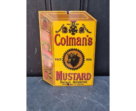 A 'Colman's Mustard' sign, labelled verso 'Handprinted porcelain enamel, Garnier &amp; Co Ltd', 27.5 x 20cm.