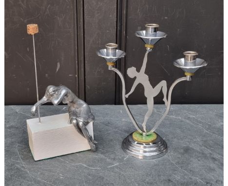 An Art Deco chrome figural candelabrum,&nbsp;29.5cm high; together with another item. (2)