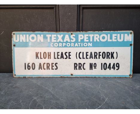 A vintage enamel 'Union Texas Petroleum' sign, 25.5 x 66.5cm.
