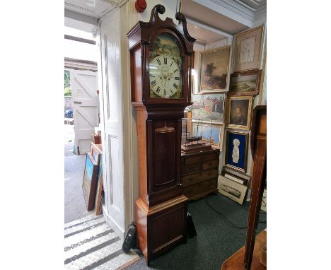 A 19th century Scottish mahogany eight day longcase clock,&nbsp;the 14in arched painted dial inscribed 'A Dunlop, Larkhall', 
