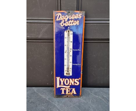 A vintage enamel 'Lyons Tea' thermometer sign, 57 x 19cm.