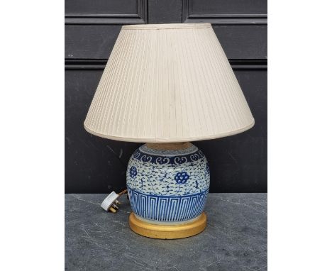 A Chinese blue and white table lamp,&nbsp;total height 51cm.