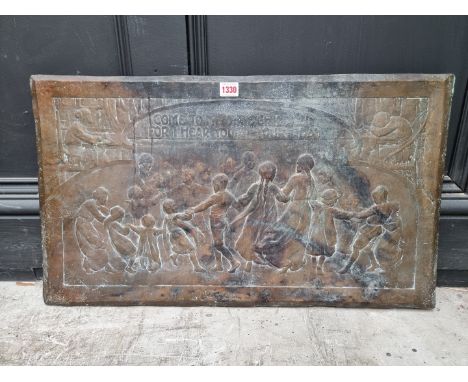 A large bronze relief plaque,&nbsp;inscribed with a line of verse from Henry Wadsworth Longfellow, 40.5 x 70cm.