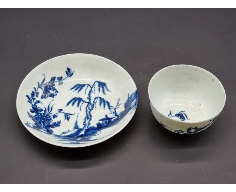 A Worcester first period 'Landslip' pattern tea bowl and saucer,&nbsp;7.5cm and 12cm diameter respectively.