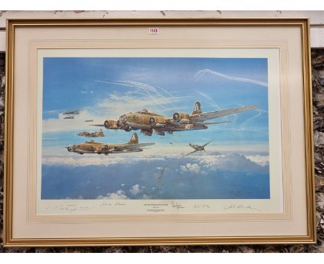 Robert Taylor,&nbsp;'Return From Schweinfurt', colour print, signed by the artist and four Battle of Britain pilots, to inclu