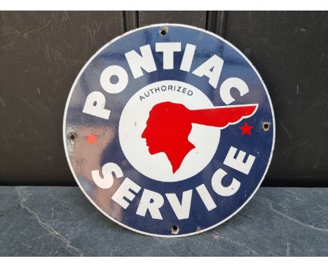 An old enamel 'Pontiac Authorised Service' sign, 30cm diameter.