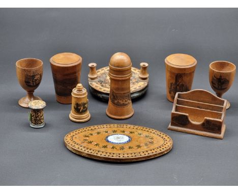 A small group of treen and similar,&nbsp;to include Mauchline Ware and Tunbridge Ware. (10)