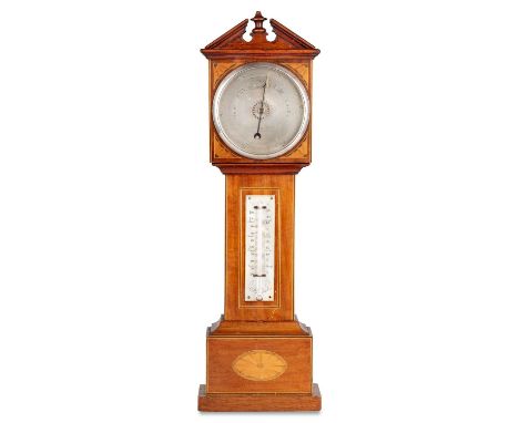 A NOVELTY MINIATURE LONGCASE BAROMETER AND THERMOMETER, EARLY 20TH CENTURY signed J. Dyson &amp; Sons, Leeds, the walnut case