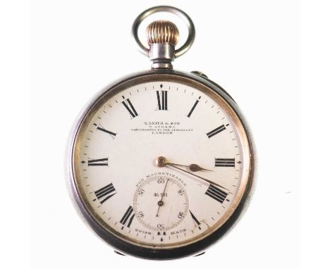 A SILVER OPEN-FACE POCKET WATCH the circular white enamel dial signed S Smith &amp; Son 9 Strand Watchmakers to the Admiralty