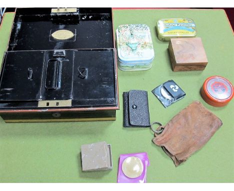 An Accumulation of Vintage Coins, sometimes silver, in a Chubb & Son's cash box. Related items.