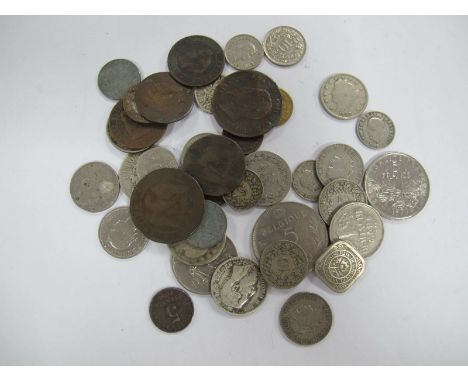 Thirty-Nine Vintage Foreign Coins; sometimes silver.