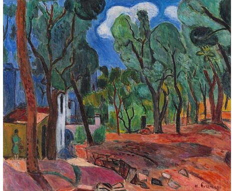 Hans Purrmann     1880 Speyer - 1966 Basel Landschaft bei Sorrent. 1951. Öl auf Leinwand.  Rechts unten signiert. 50,7 x 61 c
