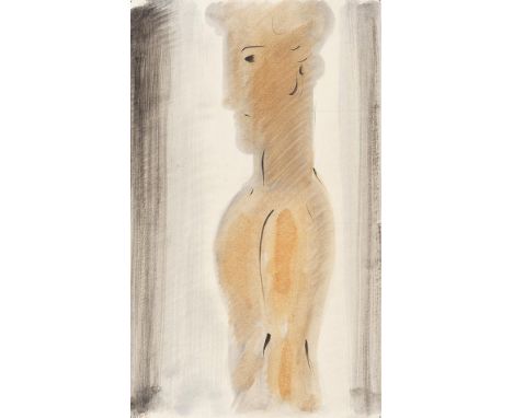 Oskar Schlemmer     1888 Stuttgart - 1943 Baden-Baden Knabenfigur von der Seite. Um 1930. Aquarell und Bleistift.  Auf Velin,