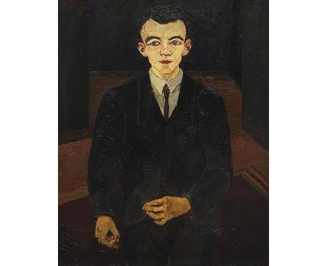 Josef Scharl     1896 München - 1954 New York Junger Mann in dunklem Anzug. 1926. Öl auf Leinwand.  Links oben signiert und d