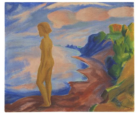 Erich Heckel     1883 Döbeln/Sachsen - 1970 Radolfzell/Bodensee Mädchen am Meer. 1922. Öl auf Leinwand.  Rechts unten signier