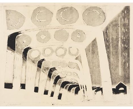 Rolf Nesch     1893 Oberesslingen - 1975 Oslo Hochbahn Rödingsmarkt. 1932. Metalldruck.  Signiert, betitelt sowie bezeichnet 
