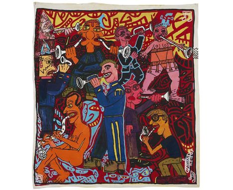Robert Combas     1957 Lyon - lebt und arbeitet in Paris Les trompettes. 1983. Acryl auf grundiertem Leinen.  Rechts unten (s
