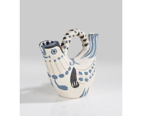 Pablo Picasso     1881 Malaga - 1973 Mougins Pichet espagnol. 1954. Keramik. Weißer Scherben mit farbiger Engobenmalerei und 
