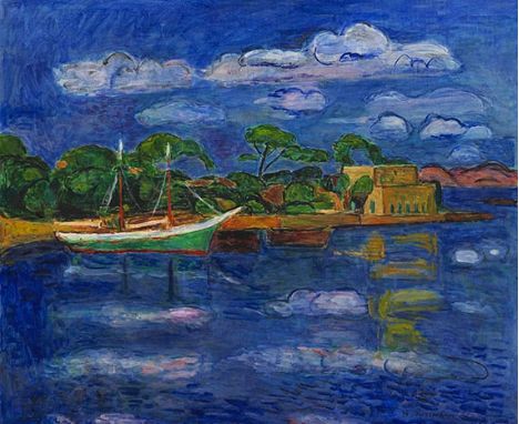 Hans Purrmann     1880 Speyer - 1966 Basel Hafen von Porto d'Ischia. 1958. Öl auf Leinwand.  Rechts unten signiert. 60 x 72,5
