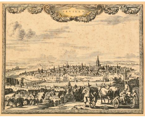 Attributed to Nicolaes Visscher, 'Sevilla', etching and engraving, 8.5" x 10.75" (21.5 x 27cm), along with two Old Master eng
