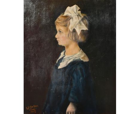 William Orton, Circa 1918, 'Peggy', a half-length portrait of child, oil on canvas, signed, 24" x 20" (61 x 50cm), with Royal