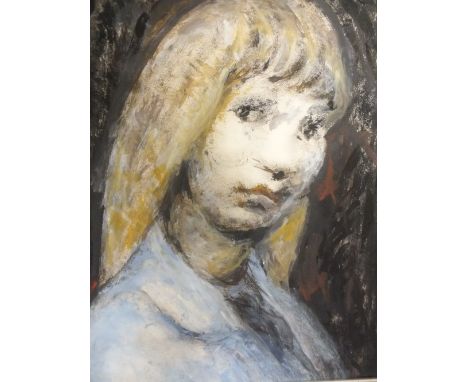 A FRAMED MIXED MEDIA ON BOARD PORTRAIT STUDY OF A BLONDE LADY