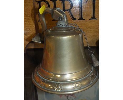 A VINTAGE BRASS WALL HANGING BELL 