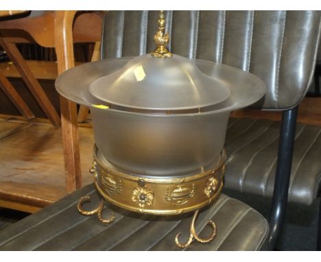 A MODERN GILT METAL AND GLASS CEILING LIGHT WITH FLORAL DETAIL