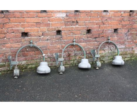 THREE VINTAGE CAST METAL OUTDOOR REVO OF TIPTON ARCHED LIGHT FITTINGS